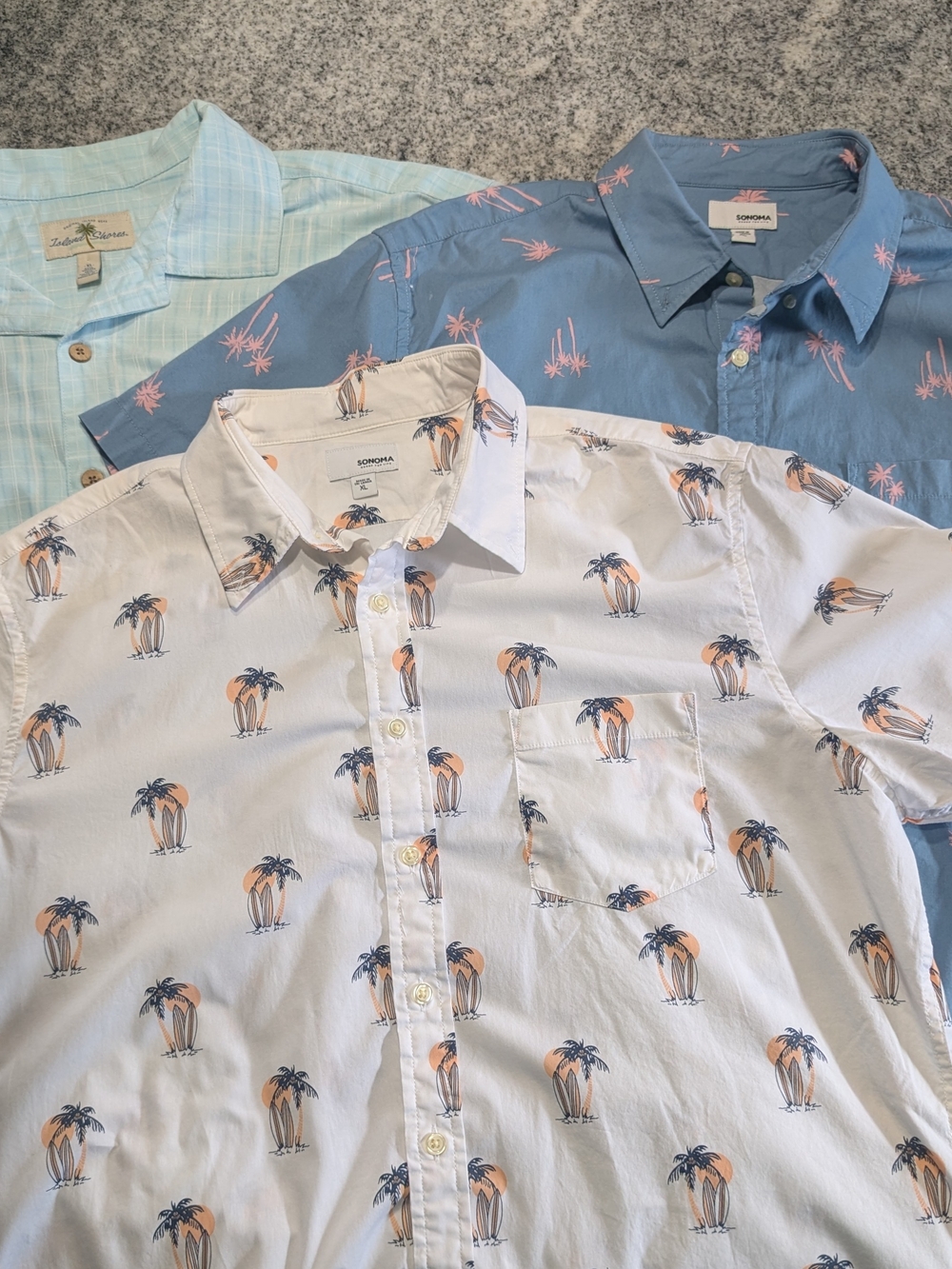Mens Lot of 3 Button Down Shirts Palm Trees Cruise Vacation Beach Resort Blue XL